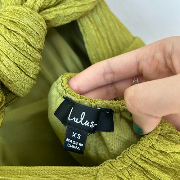 Lulus XS Tie-Back Faux Wrap Chartreuse Midi Dress - Picture 6 of 6